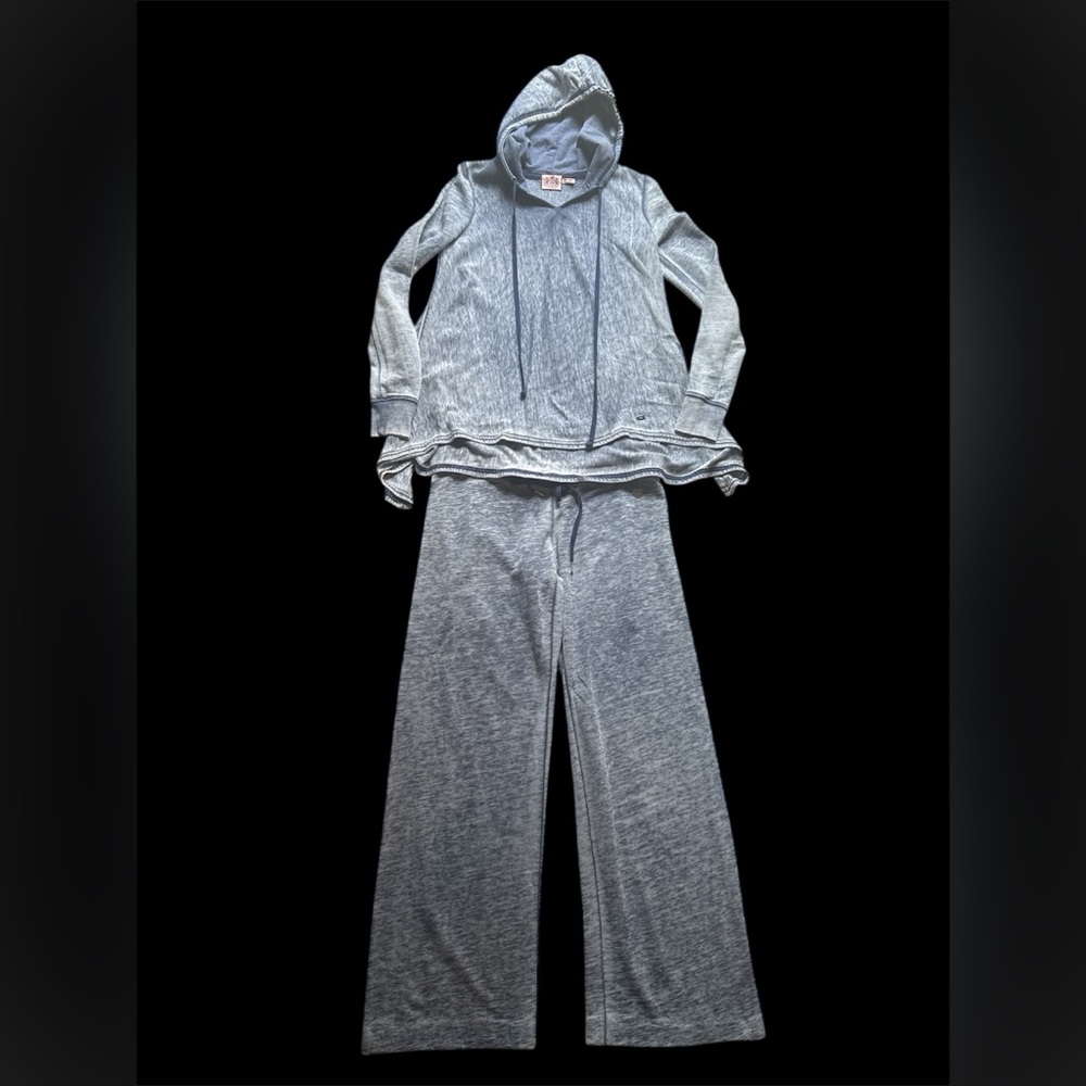 rare vintage juicy, couture, distressed denim fleece Hoodie and Pants Set M L